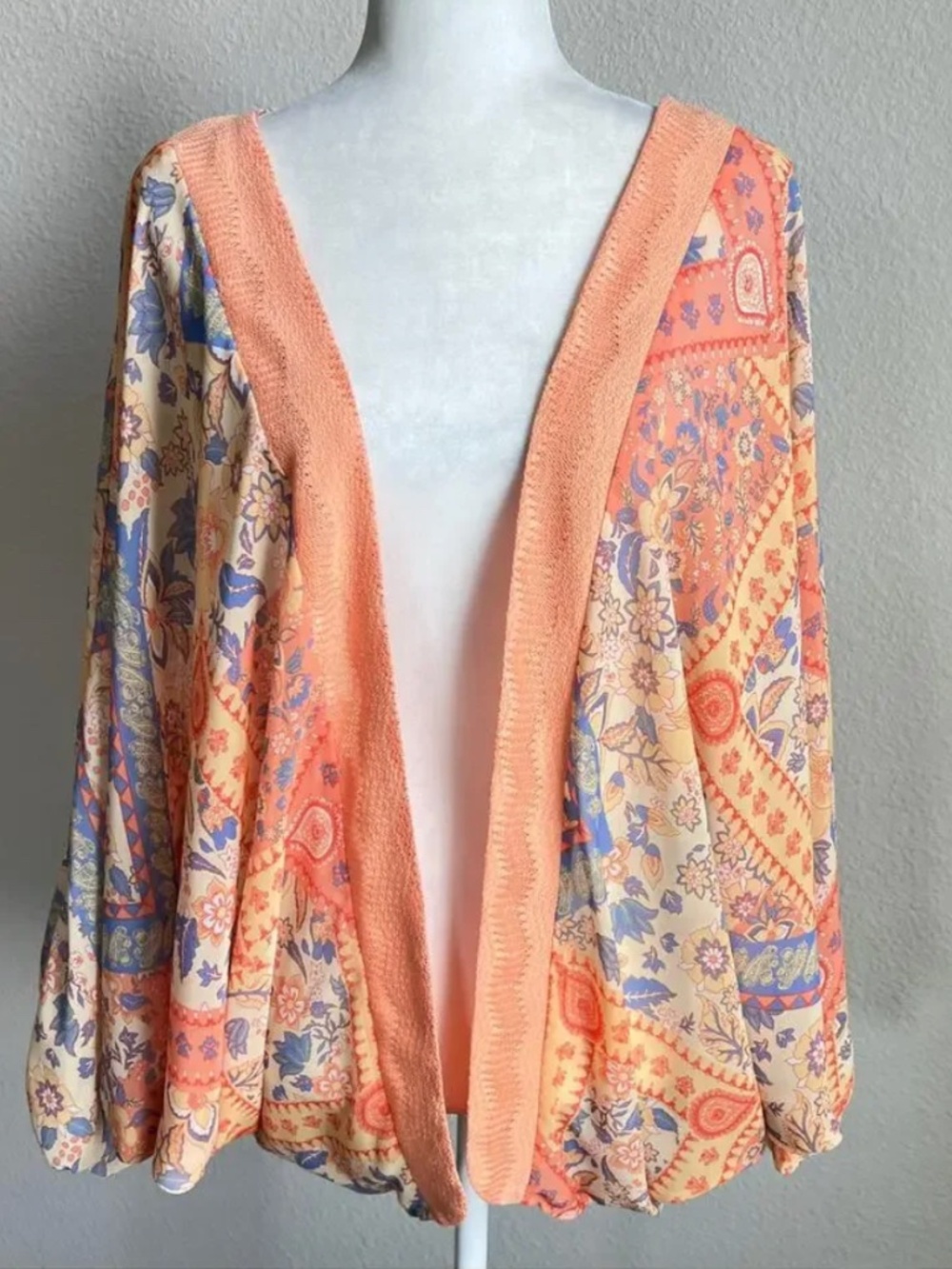 Miss Me Orange Paisley Crochet Western Boho Kimono Top Size Small - Picture 1 of 10